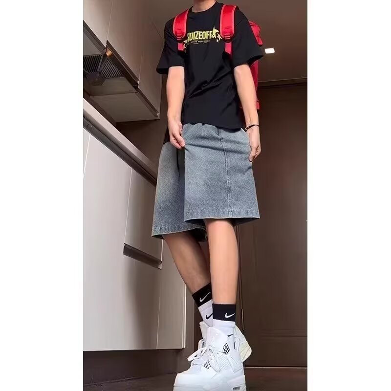 Pantalones cortos de mezclilla con patrón de cielo estrellado Casual 2024 Verano Nuevo estilo Marca de moda Pantalones de calle Pantalones vaqueros de cinco puntos sueltos rectos