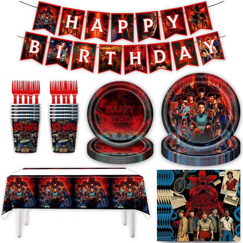 New Stranger Things Themed Birthday Party Supplies Scene Layout Decoration Set Tableware Dinner Plate Paper Towel Paper Cup