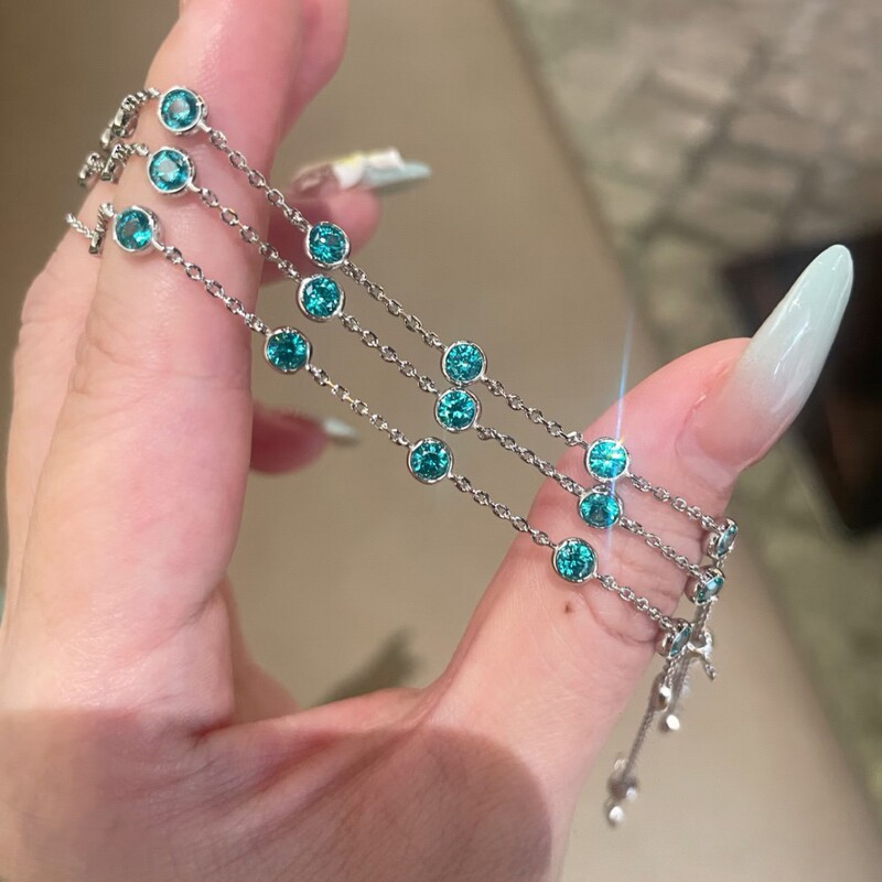 Xiaohongshu Same Style Light Luxury Paraiba S925 Sterling Silver Bubble Diamond Bracelet for Women, Adjustable Pull-On Stacking Jewelry