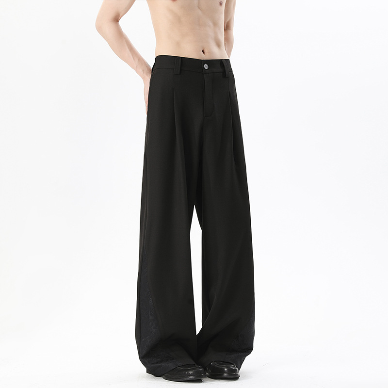 New Chinese-style Men's Trousers For Spring, Trendy Brand With A High-end Feel, Dark Pattern Splicing, Casual Loose_voghion.com