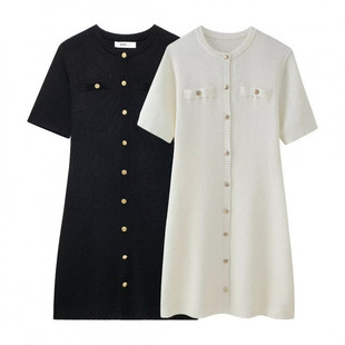 2024 cross-border 2024 European and American style cross-border women's autumn temperament fashion round neck knitted short sleeve mini link