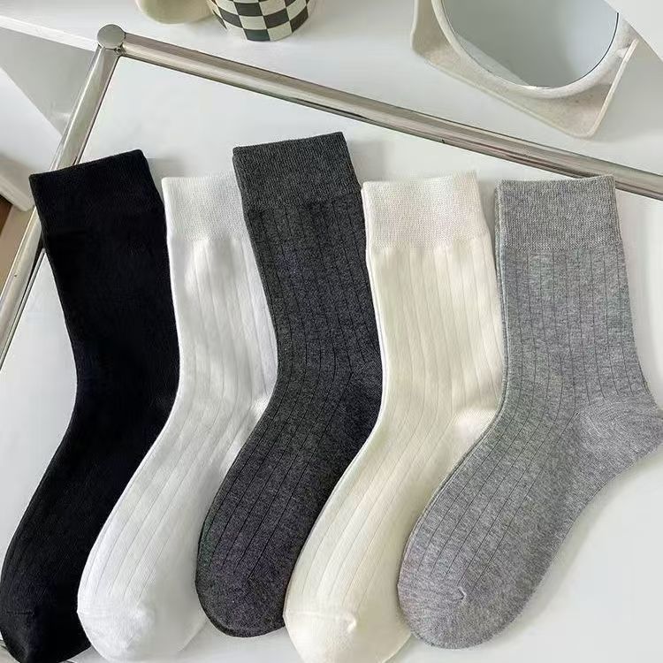 白色无骨袜子女棉袜夏季薄款中筒袜芭蕾风灰色配老爹鞋春秋堆堆袜|undefined
