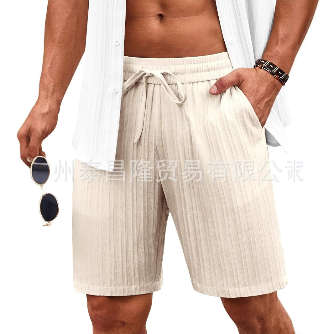 Европейские и американские трансграничные новые летние мужские пляжные брюки, повседневные спортивные модные полосатые шорты, свободные хлопковые и льняные брюки для фитнеса