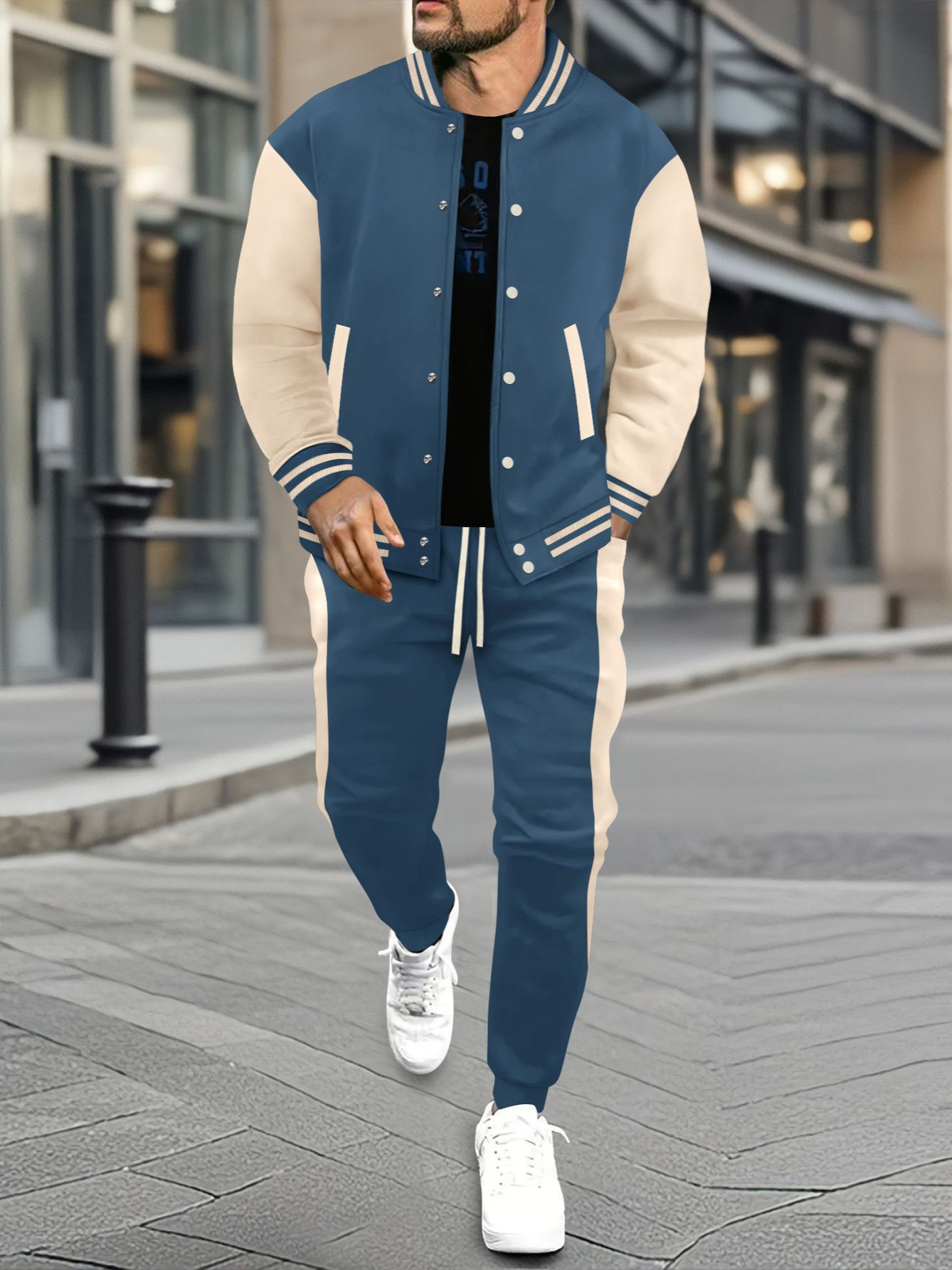 Herren Baseball Strickjacke Mit Hose Im Colour Block Design_voghion.com