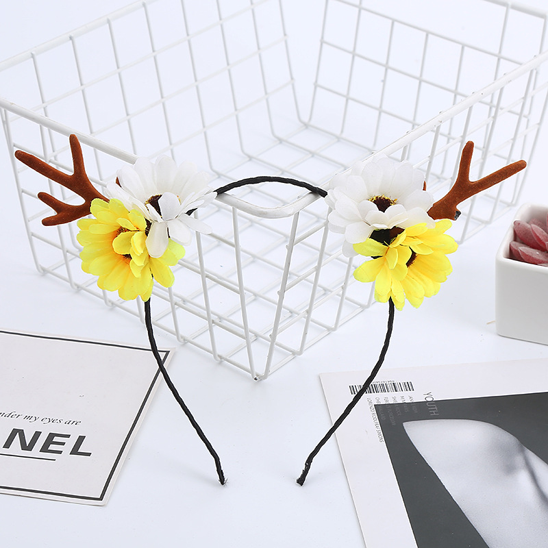 Navidad tocado diadema Nueva simulación Antler diadema Navidad diadema niños flor tocado DIY Navidad tocado