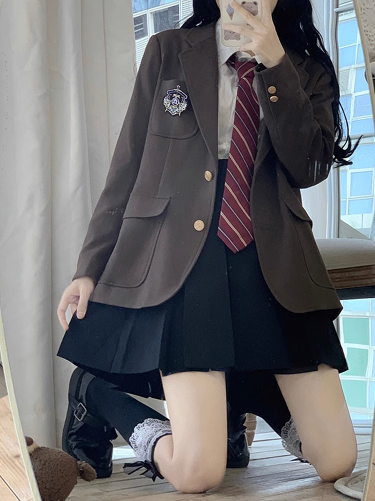 韓国版のスーツの上着の学生の学院の風jkの制服のスーツの小さい背のスーツのフルセットの秋冬の百のスカート