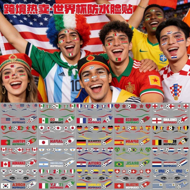 Cross-Border Hot Selling 2026 World Cup in the United States, Canada, and Mexico Waterproof Tattoo Stickers Sports Event Football Cheering Tattoo Stickers Cross-Border Hot Selling 2026 World Cup in the United States, Canada, and Mexico Waterproof Tattoo Stickers Sports Event Football Cheering Tattoo Stickers