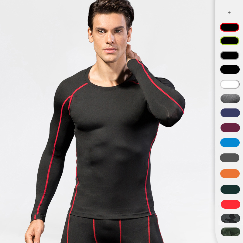 Men's Pro Tight-Fitting Fitness Running Training T-Shirt Amazon Elastic Quick-Drying Long-Sleeved Shirt 1059