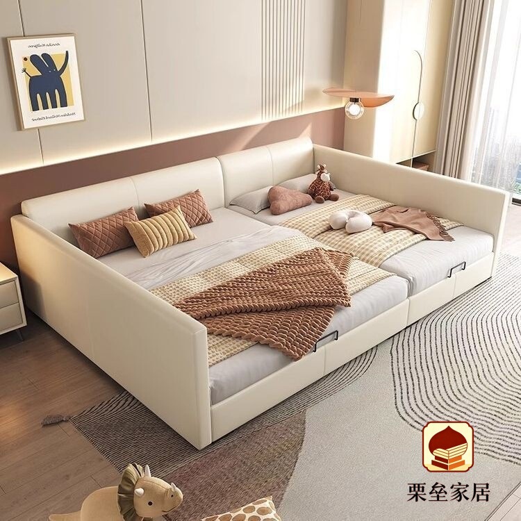 Tatami double bed for families with two children, parent-child bed, extra-large bed for a family of three or four, master bedroom storage bed, bunk bed