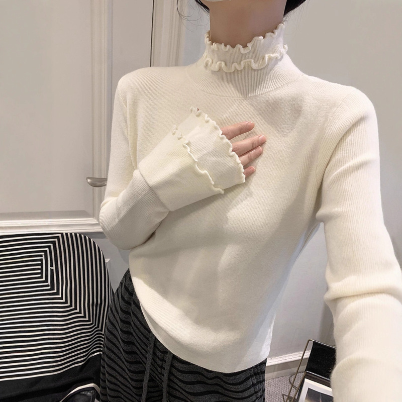 Ruffled High-Neck Versatile Knit Sweater for Women 2026 New Autumn/Winter European Style Women's Base Layer Top Ruffled High-Neck Versatile Knit Sweater for Women 2026 New Autumn/Winter European Style Women's Base Layer Top