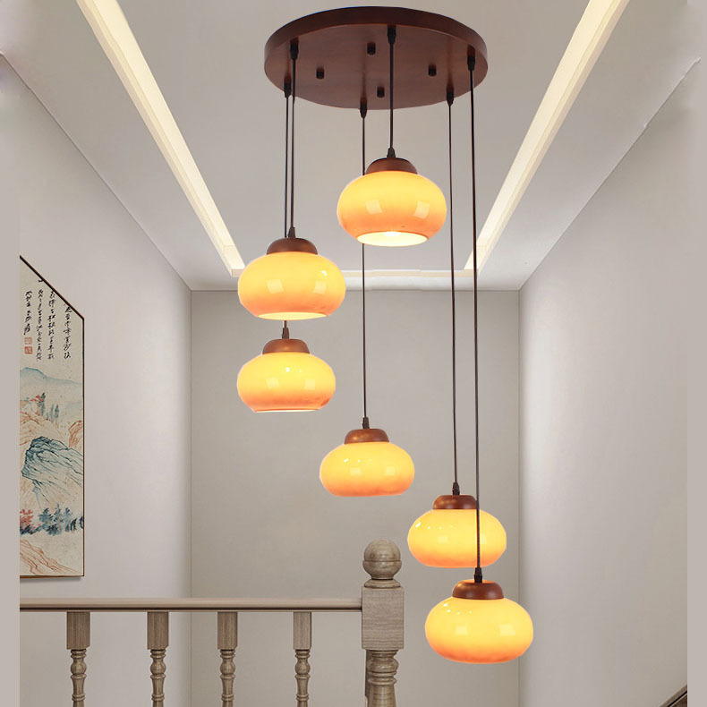 Retro francés nuez lámpara de sala de estar dúplex lámpara de apartamento americano medieval loft escalera lámpara dúplex escalera