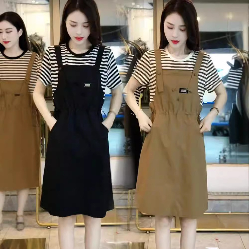 Fashion Casual Striped Skirt for Children 2024 Summer New Fashion Slim plus size Elegant Fake Two-piece Mid-length Skirt Trendy