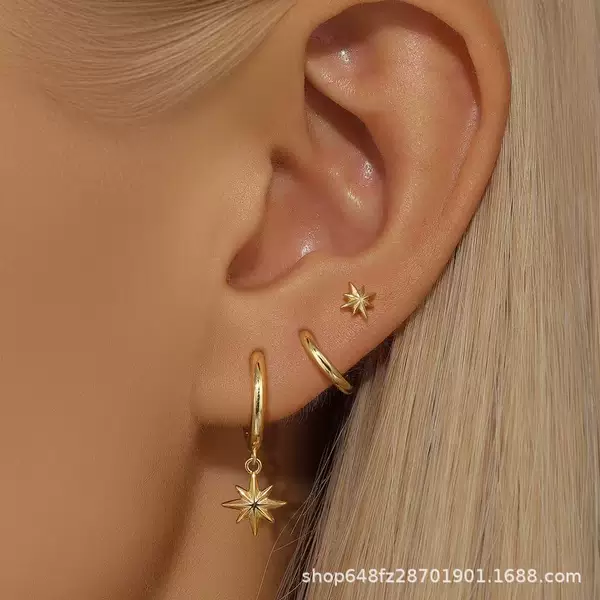 Fashion simple versatile eight mans star pendant earrings suit suitable for women to wear niche high-end earrings