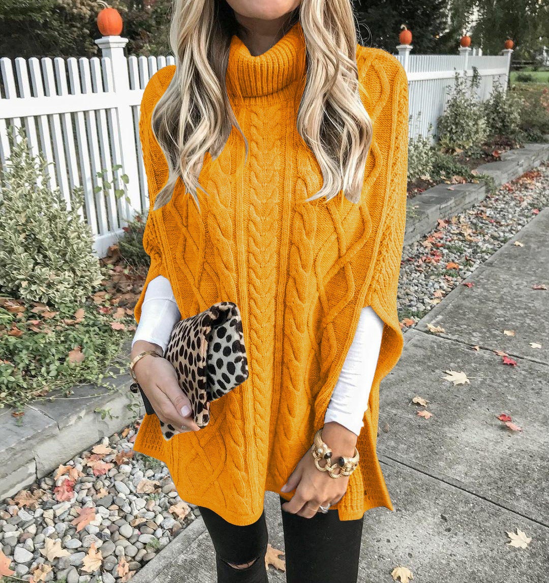 Europa y los Estados Unidos comercio exterior transfronterizo otoño y invierno nuevo estilo de cuello alto color sólido callejero hipster suéter de moda suelta de moda de mujer tela de punto chal image 8