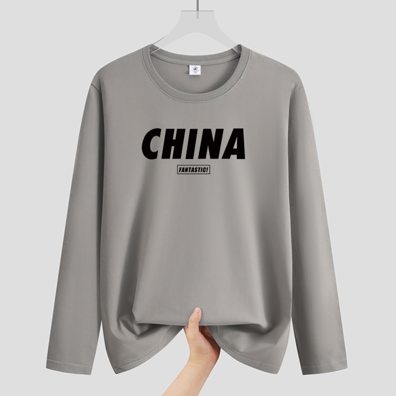 T-shirt a maniche lunghe in puro cotone per uomo con cappuccio, stratificazione primaverile e autunnale, fondo casual largo di tendenza Instagram per ragazzi_voghion.com