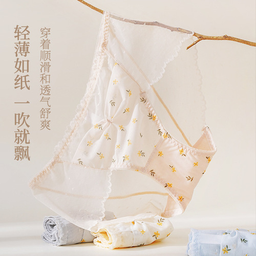 Breasts wheeze ~ Little fairy girl underwear cute little floral lace translucent skin-friendly women's briefs cross-border
