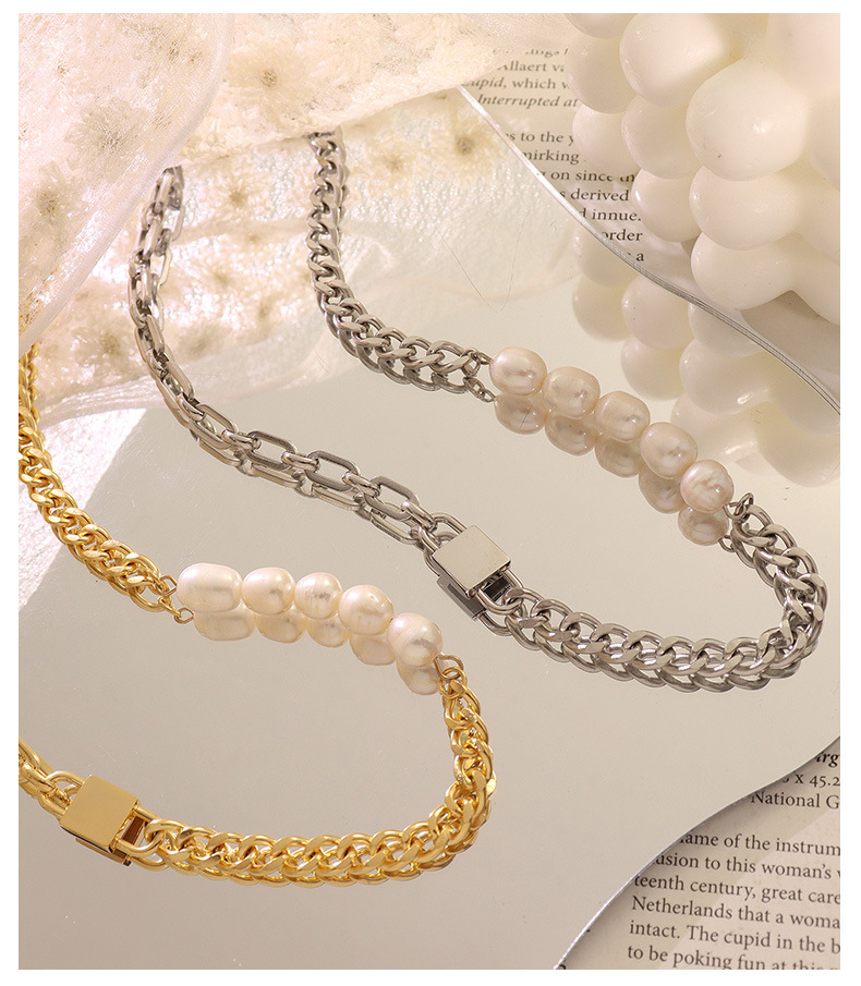 European And American New Hip-hop Style Thick Chain Lock Freshwater Pearl Necklace display picture 6