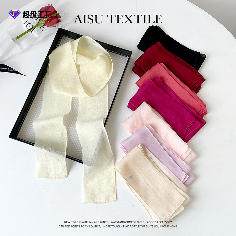 Solid Color Long Silk Scarf Streamer for Women 2025 Summer Silk Scarf Thin Sweet High-End Ribbon Accessories Bag Silk Scarf