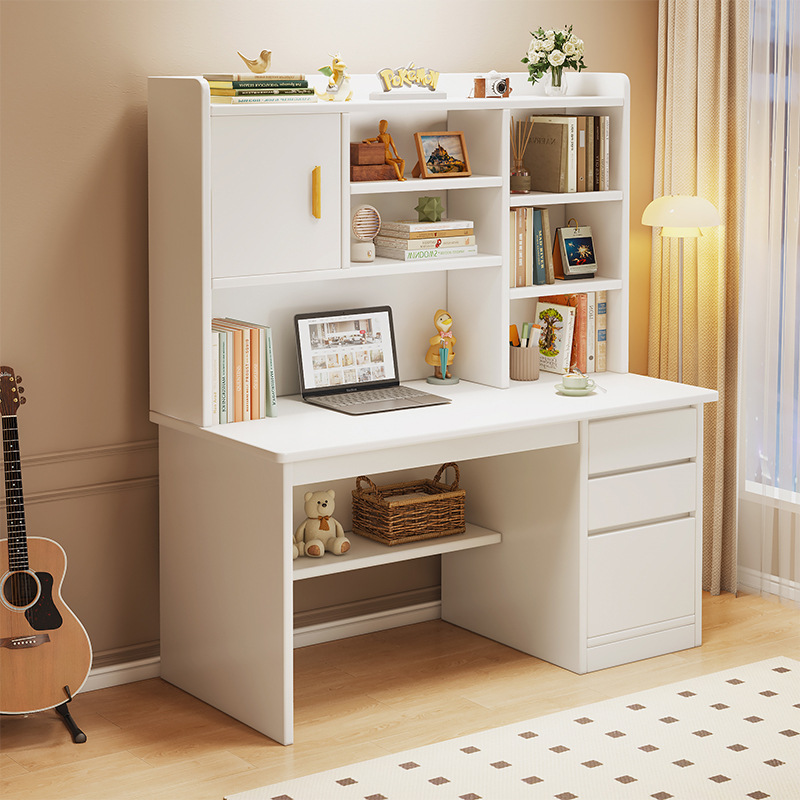 Solid Wood Core Desk, Student Home Bookshelf Integrated Desk, Bedroom Computer Desk with Drawer, Homework Desk, Writing and Study Desk Solid Wood Core Desk, Student Home Bookshelf Integrated Desk, Bedroom Computer Desk with Drawer, Homework Desk, Writing and Study Desk
