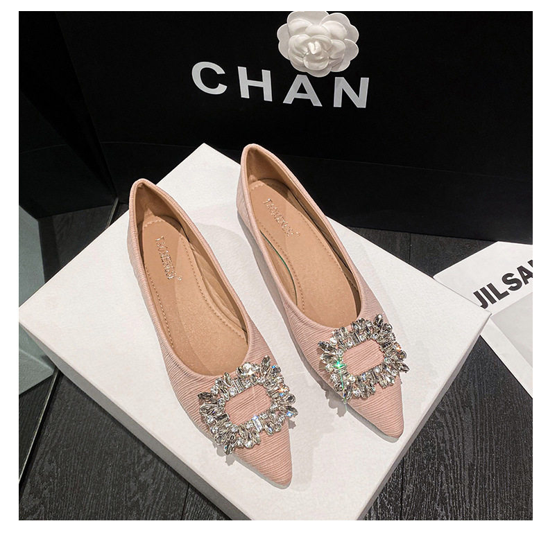 Giày búp bê nữ mũi nhọn gót thấp đính đá phối nơ, kiểu Pháp thanh lịch — Màu hồng, Màu mơ, Màu đen chi tiết 23