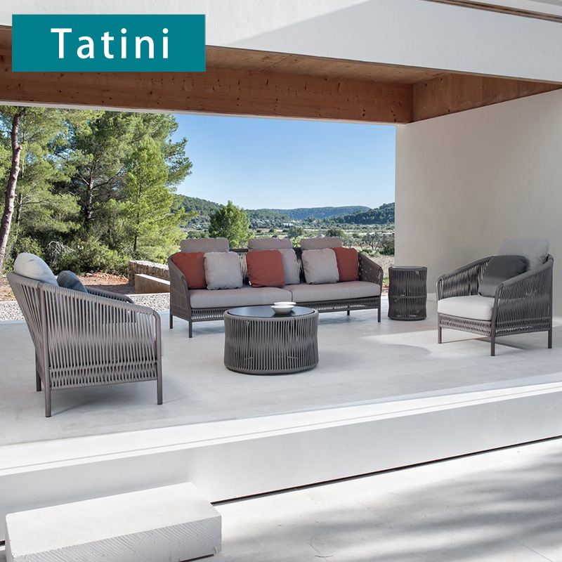 Sofá de exterior para villa, patio, terraza, sala de estar, muebles de ratán para jardín, balcón, conjunto de sofá y mesa de café