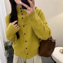 自留推荐款~慵懒风木扣肌理纹保暖毛衣2025秋冬新款休闲针织开衫