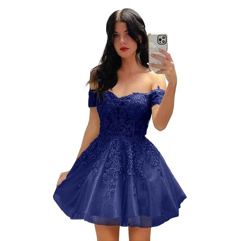 Vestido de noche corto de graduación para mujer, estilo A-line, novedad 2026, vestido de cóctel con hombros descubiertos, estilo princesa, suministro transfronterizo