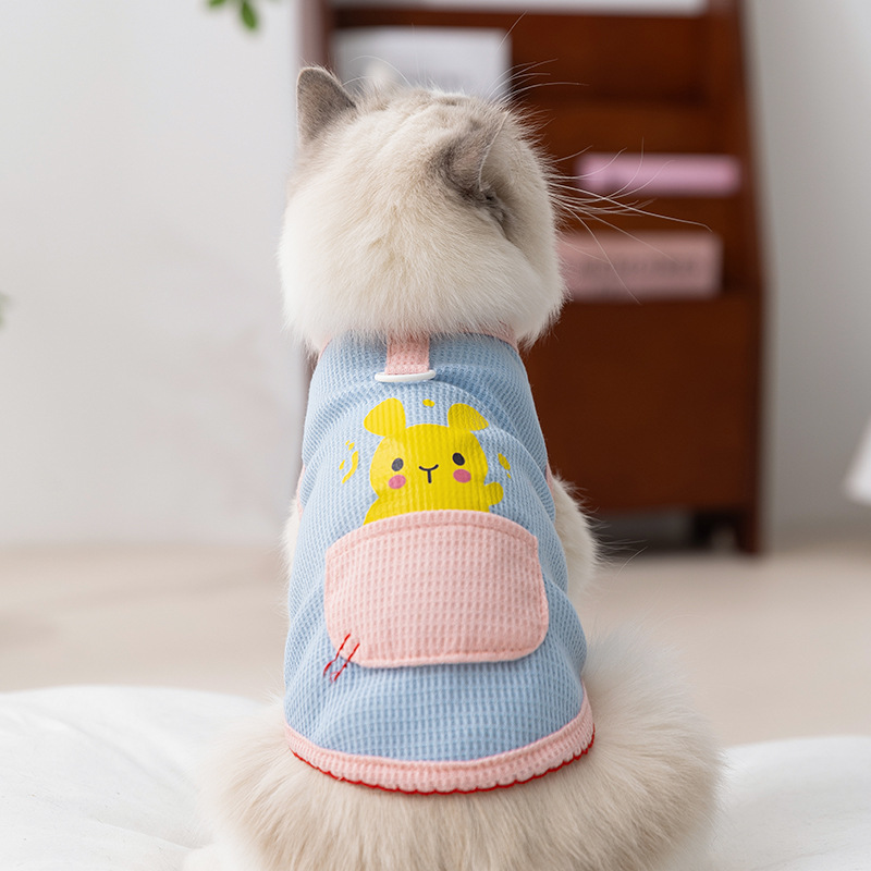 Gato verano transpirable gato sin pelo gatito dibujos animados conejo bolsillo chaleco de dos patas perro peluche ropa para mascotas