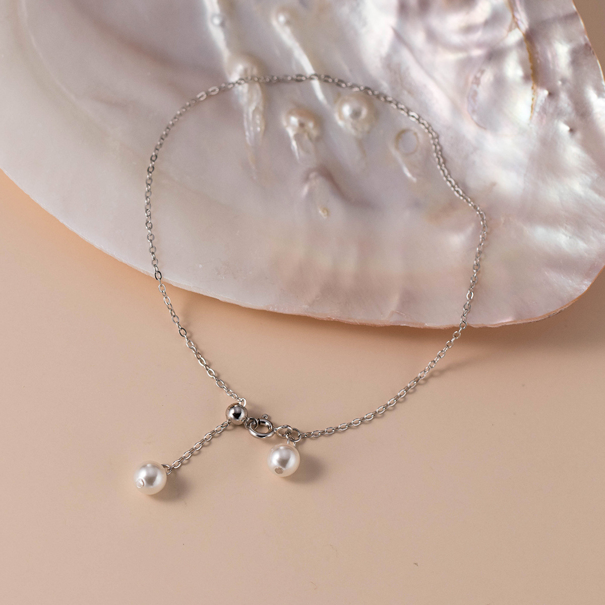 Eloch S925 plata fresca y dulce ins ligera lujosa sensación de diseño simple de tobillar de perlas S7393