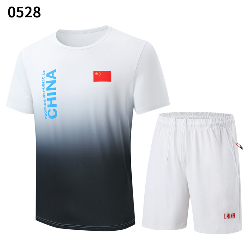 Summer Short-Sleeved Shorts Sports Suit Lapel T-Shirt Men's and Women's Chinese Team Casual Family Sportswear Martial Arts Group Uniform
