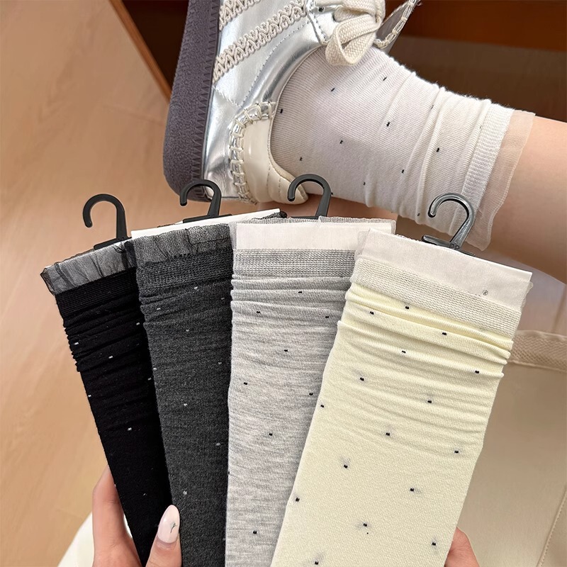 Pure Desire Style Small Lace Trim ~ Ins Trend Versatile Small Dot Socks for Women, Summer Thin Breathable Mesh Slouch Socks