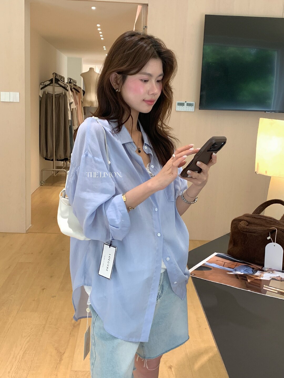 Áo sơ mi nữ tay dài chất liệu tencel phong cách lười biếng ấm áp — Vàng nhạt, xanh lam, Xanh lá cây nhạtcolor, màu hồng chi tiết 72