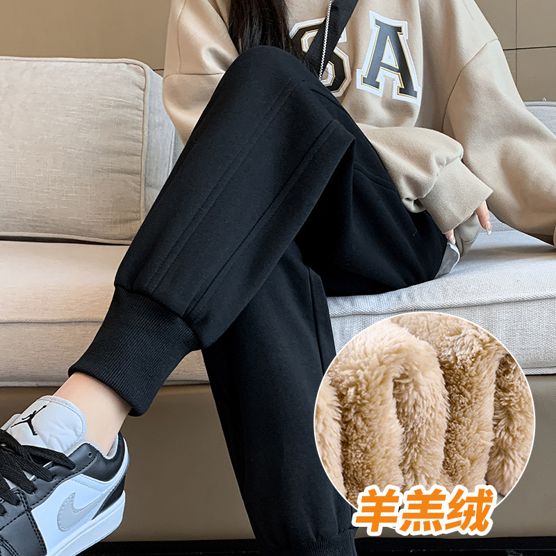 Lamb Velvet Sports Pants Women's Autumn and Winter Sweatpants Bundled Foot Thickened Velvet Pants Winter Pants Cotton with Snow Boots