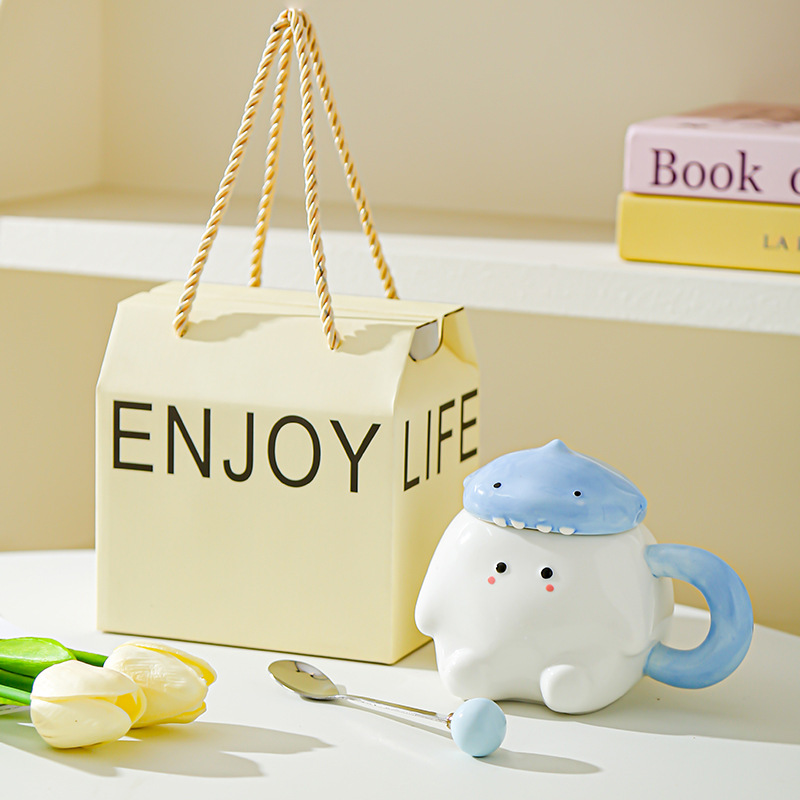 Creativo dibujado a mano de dibujos animados de animales tazas de cerámica red encantadora taza doméstica taza de agua potable de gran capacidad sensación de diseño