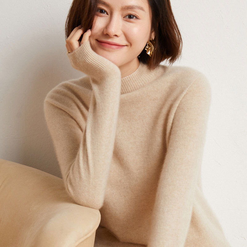 [Factory Direct Supply] Autumn and Winter New Half-turtleneck Women's Sweater Solid Color Slimming Loose All-match Knitted Base Shirt