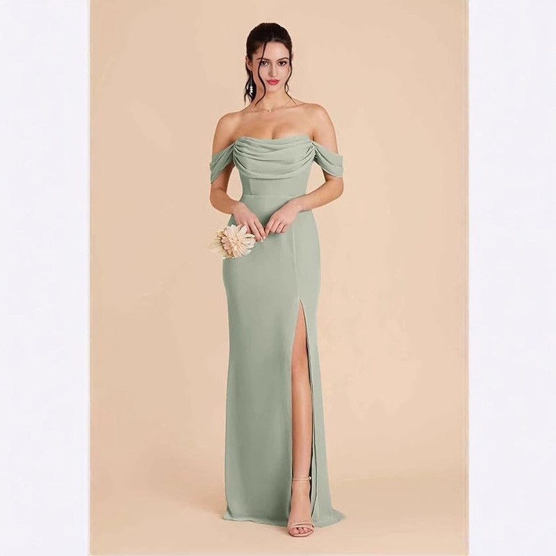 off-shoulder evening gown european and american cross-border bridesmaid gown ladies convertible high-neck backless long evening gown with split