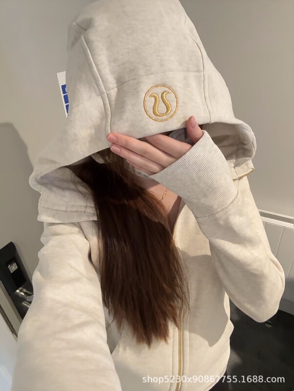 露露金标修身连帽卫衣女抓绒休闲运动外套|undefined