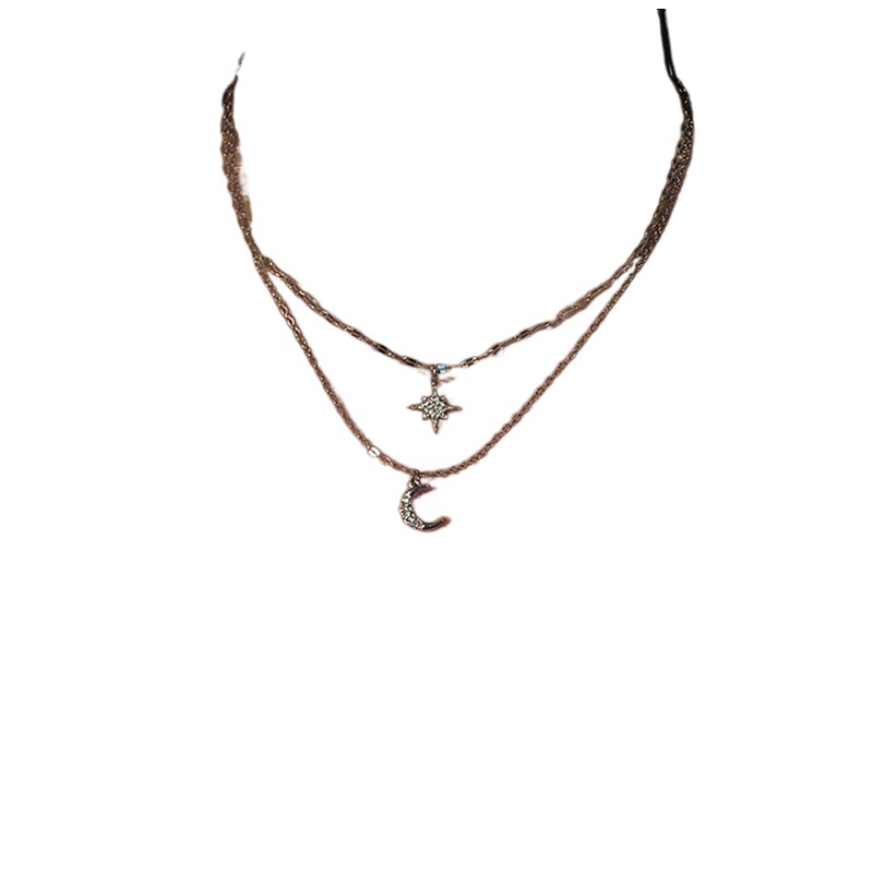 Collar de doble capa de estrella y luna para mujeres 2024 nuevo temperamento de diosa de alto nivel Fan lujo ligero simple collar