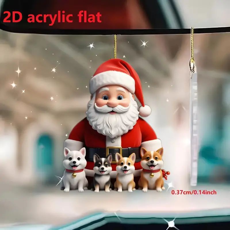 Navidad Papá Noel y cachorro nuevos productos transfronterizos acrílico plano para automóviles decoración interior colgante