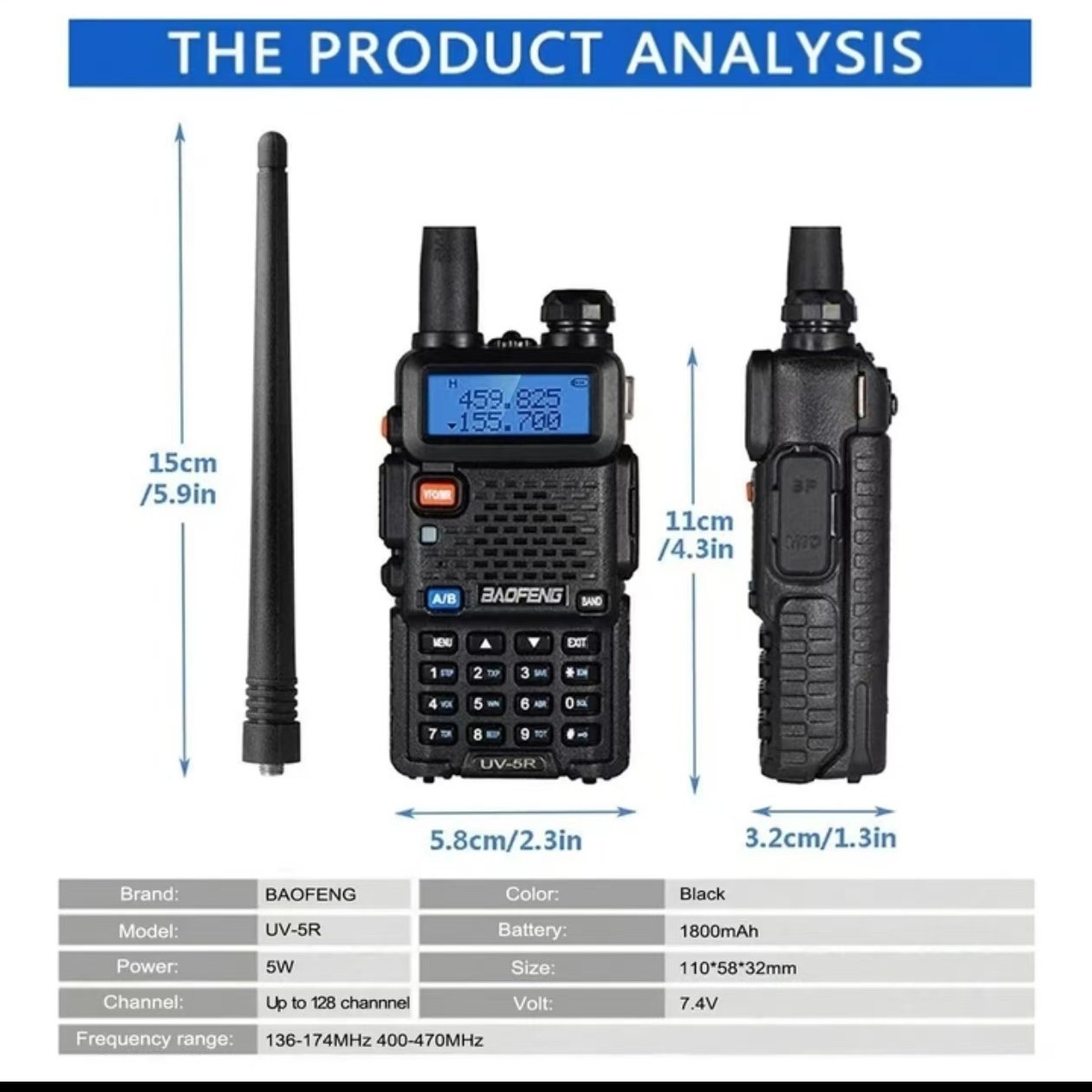 Walkie-talkie Baofeng BF-UV5R, walkie-talkie portátil civil, walkie-talkie de alta potencia para vehículos, ideal para viajes en auto.