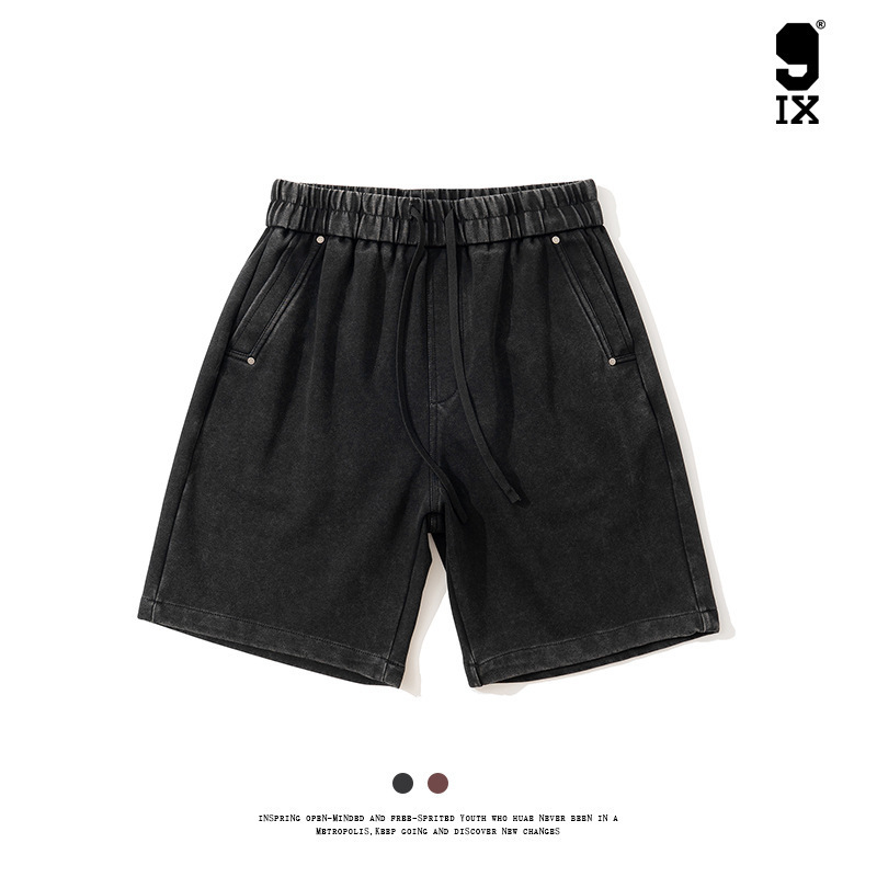 9Ix/Japanese-Style Washed Cotton Men's Casual Shorts Loose Sports Five-Point Shorts Men's Plus Size Pe-559 Straight High Elasticity