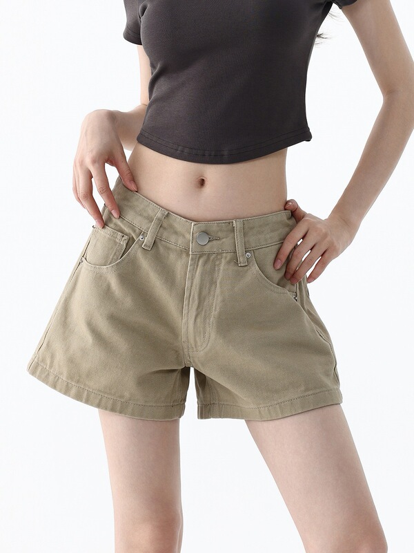 Khaki Denim Shorts for Women, Summer 2026 New Style, Low-Waist, Loose Wide-Leg Casual Hot Pants Khaki Denim Shorts for Women, Summer 2026 New Style, Low-Waist, Loose Wide-Leg Casual Hot Pants