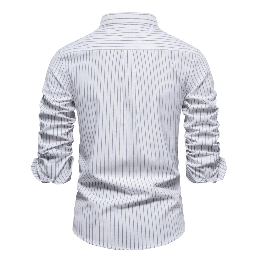 Camicia da uomo a maniche lunghe in cotone e lino, vestibilità slim, vestibilità slim primaverile ed estiva, camicia a maniche lunghe da uomo a righe di taglia europea_voghion.com