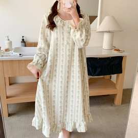 韩国ins女士睡裙女秋冬款加厚夹丝棉保暖家居服可外穿碎花睡衣女