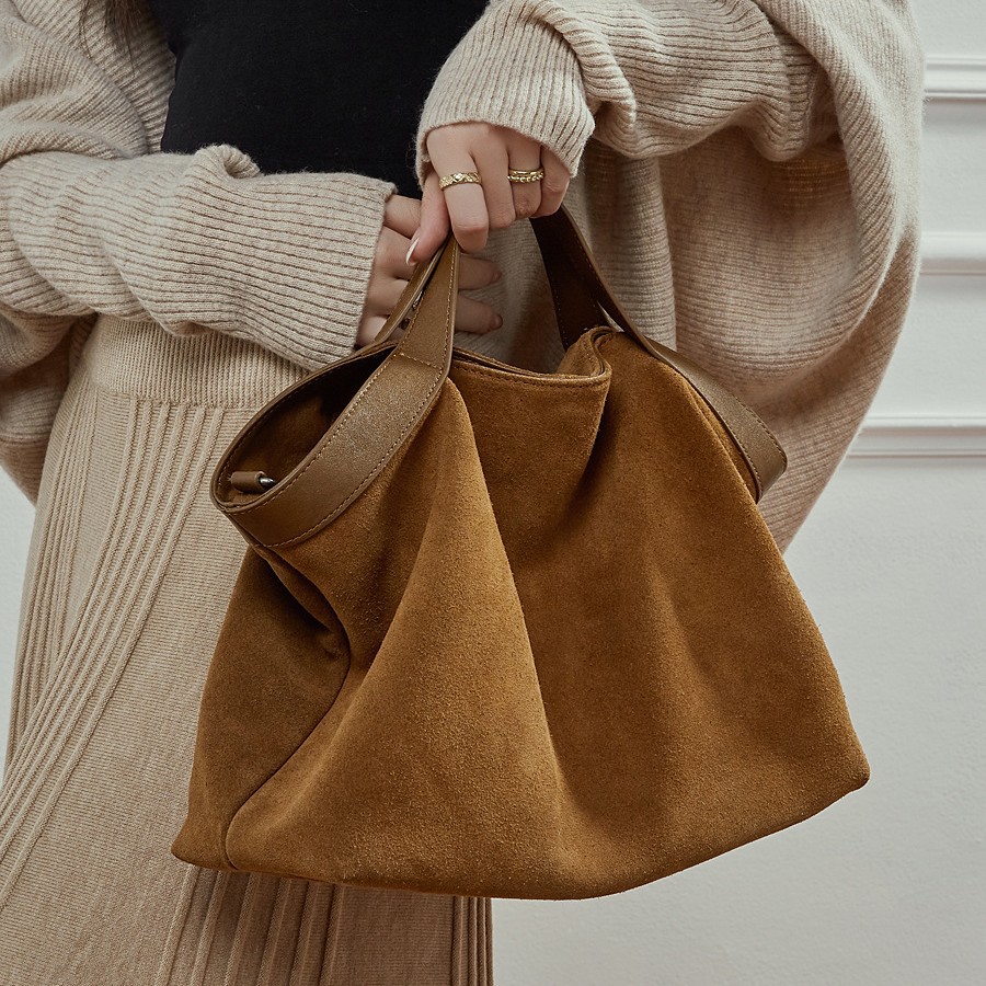 Retro Matte New Season Shoulder Bag Large Capacity Premium Texture Commuter Tote Bag Genuine Leather Women's Contrast Color Crossbody Bag - Thumbnail 3
