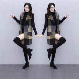 2025秋冬新款女装韩版中长款马夹时尚修身显瘦气质外套毛呢马甲女