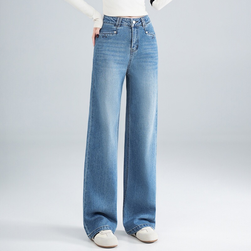Versatile straight-leg jeans for women, 2026 spring-summer collection, casual long pants, cotton high-waisted slimming drapey narrow wide-leg pants Versatile straight-leg jeans for women, 2026 spring-summer collection, casual long pants, cotton high-waisted slimming drapey narrow wide-leg pants