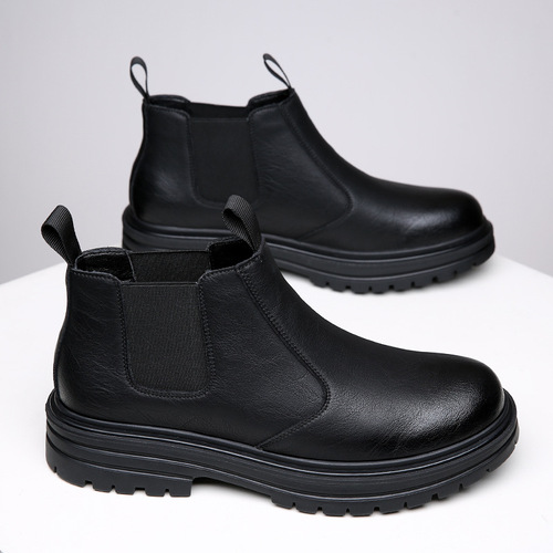 Chimney Chelsea boots autumn British style high-top leather men's boots plus velvet warm Martin boots men's trendy shoes drop shipping