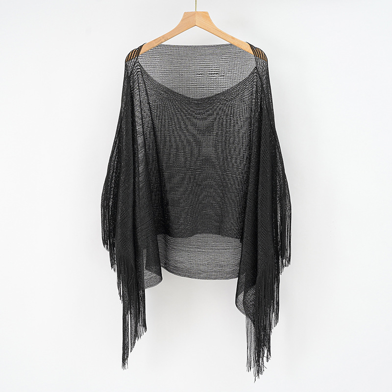 Gran chal de oro y plata seda con mangas split protector solar playa vacaciones bikini blusa image 6