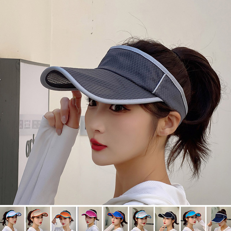 Hat women in summer, quick drying mesh extended brim, empty top outdoor solid color hat, casual sun hat for men_voghion.com